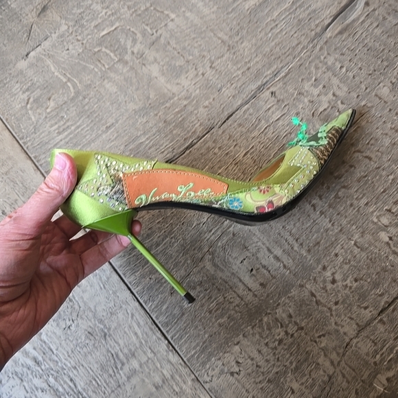 Vivien Lee Women’s Stunning Green Fabric Designer Heels Stilettos Size 38 1/2 - Picture 7 of 15